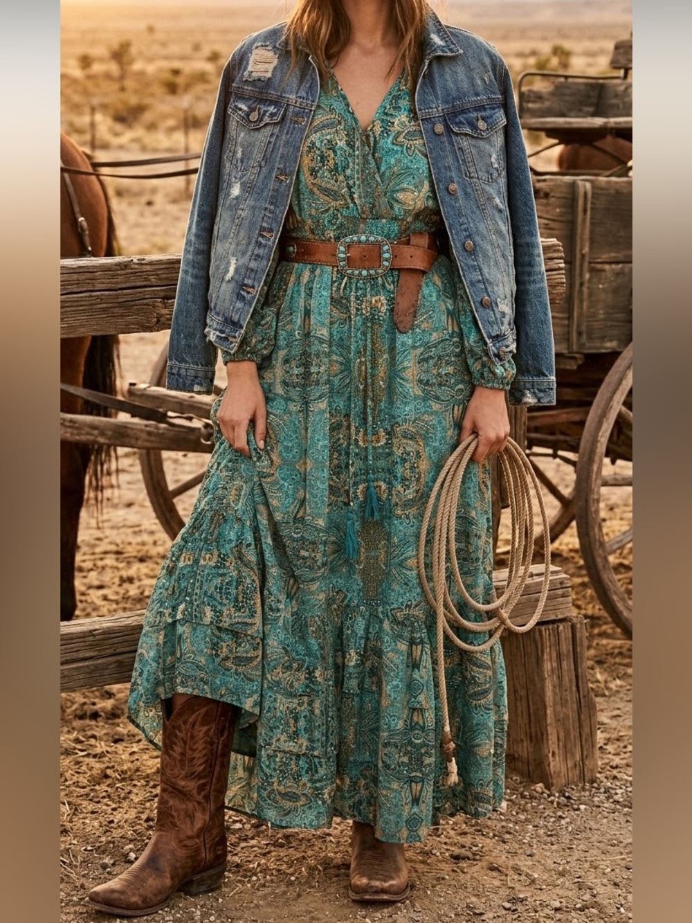 CHAUDRY Teal Paisley Maxi Dress